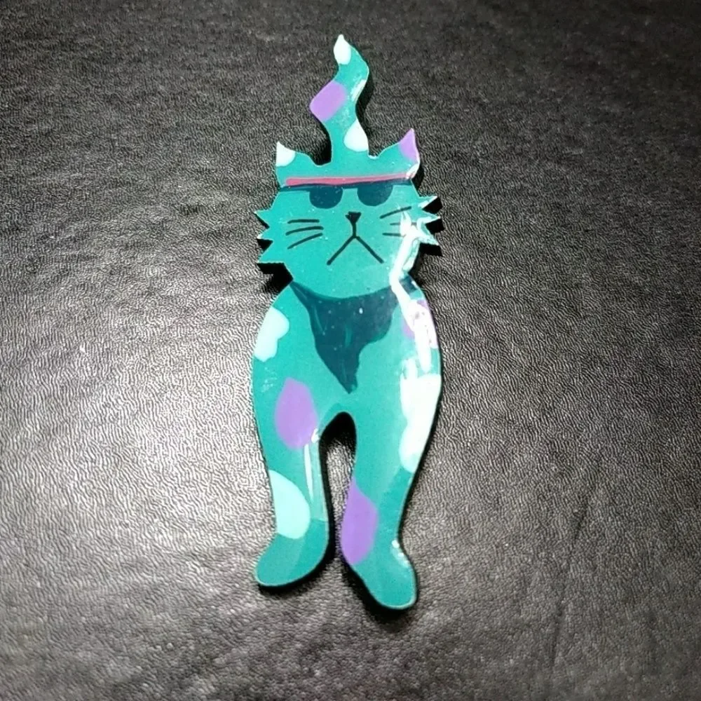 Badass blue kitty cat pin